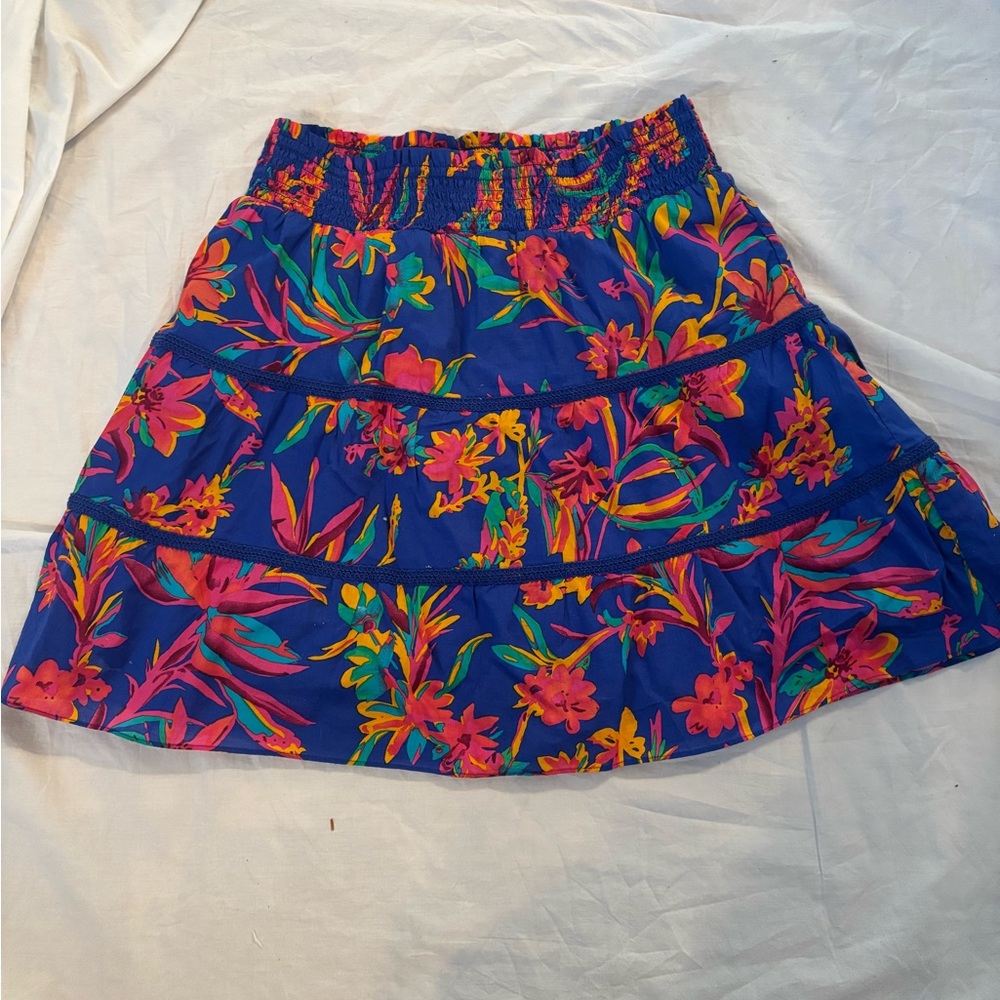 J. Crew Floral Blue Tropical Mini Skirt Sz M